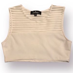 LULU’S CROP TOP OFF WHITE TANKTOP. Lined with Sheer Fabric on Upper Portion.